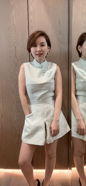 Chanchan Mandarin Collar Tweed Crop Top