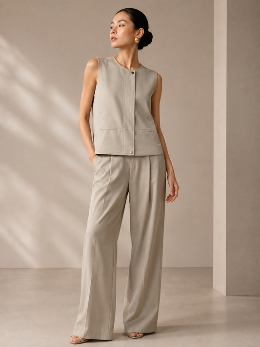 Alessia Front Zip Vest Set - Vest + Pant