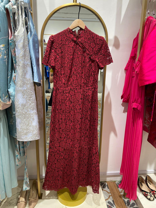 Bernadette Lace Mandarin Collar Midi Dress
