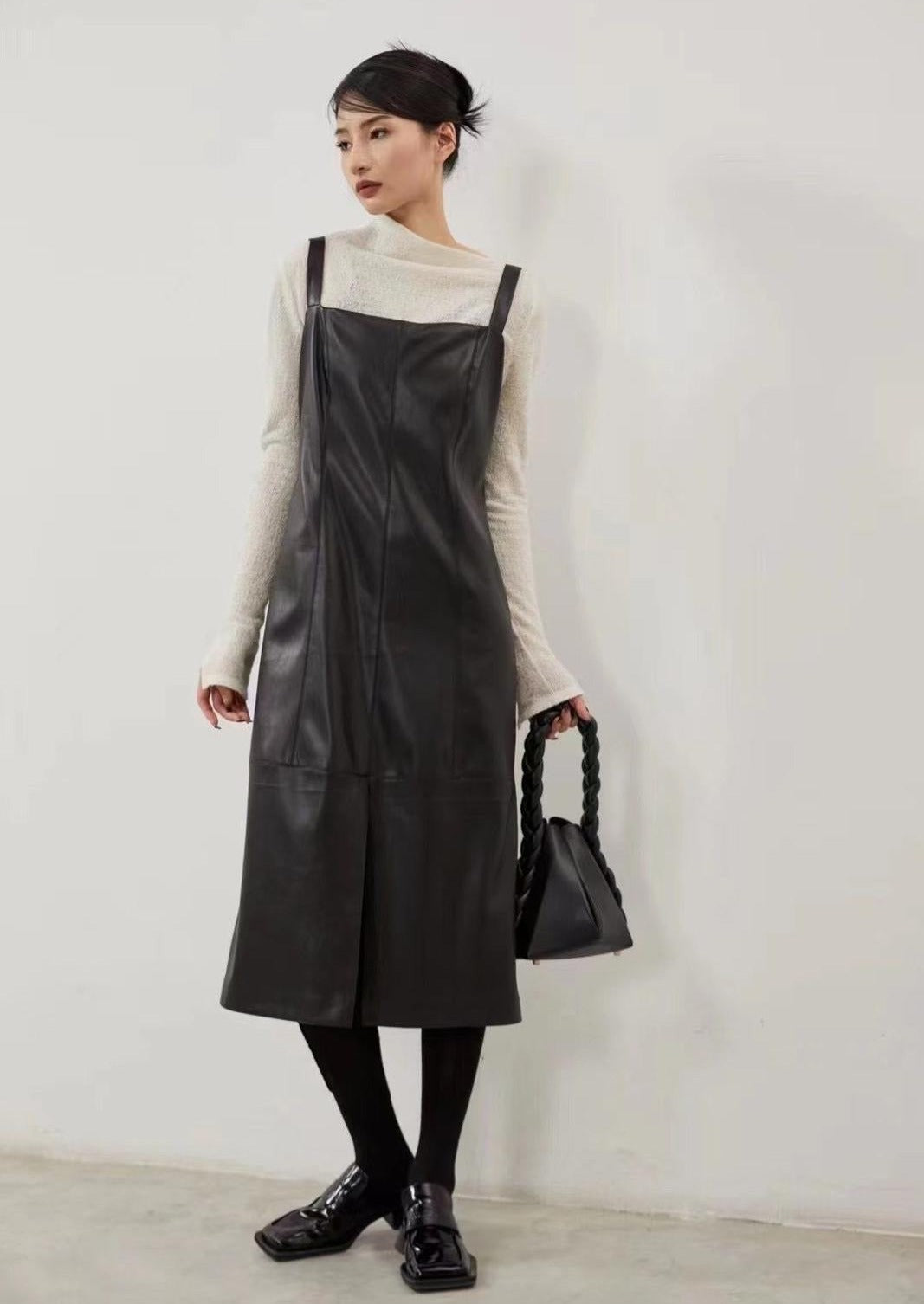 Gianna Sleeveless Leather Front Split Dress