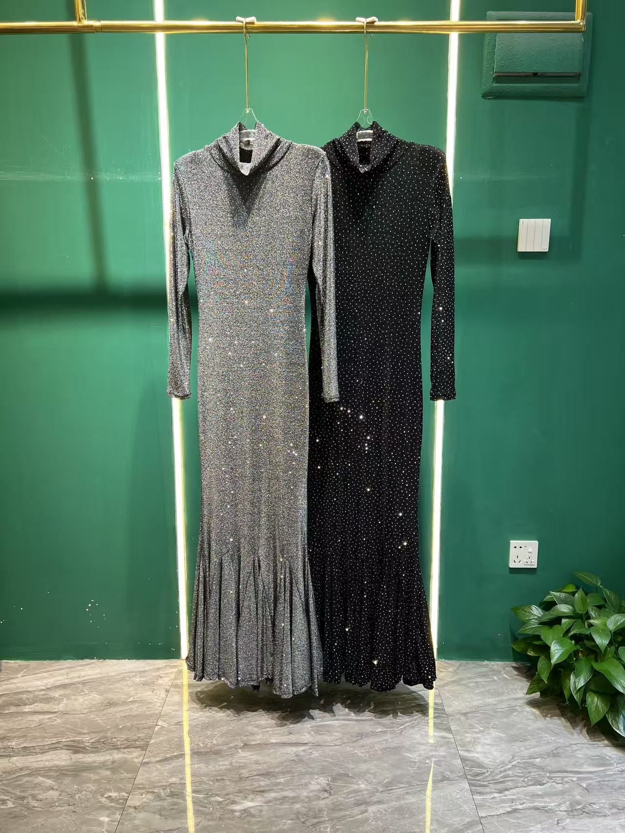 Mari High Collar Long Sleeve Dress