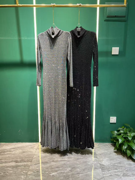 Mari High Collar Long Sleeve Dress