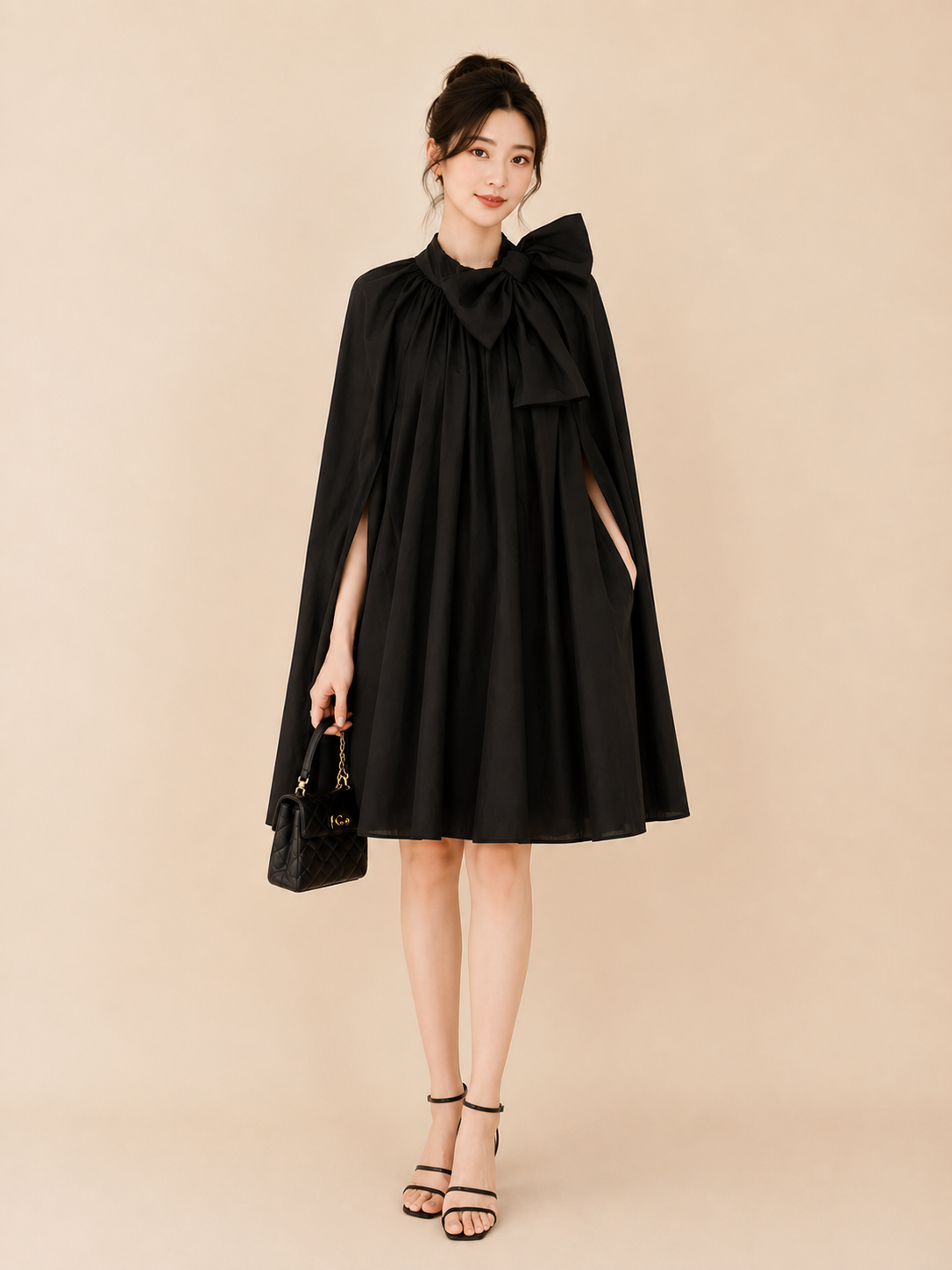 Mint Noir Bow Cape
