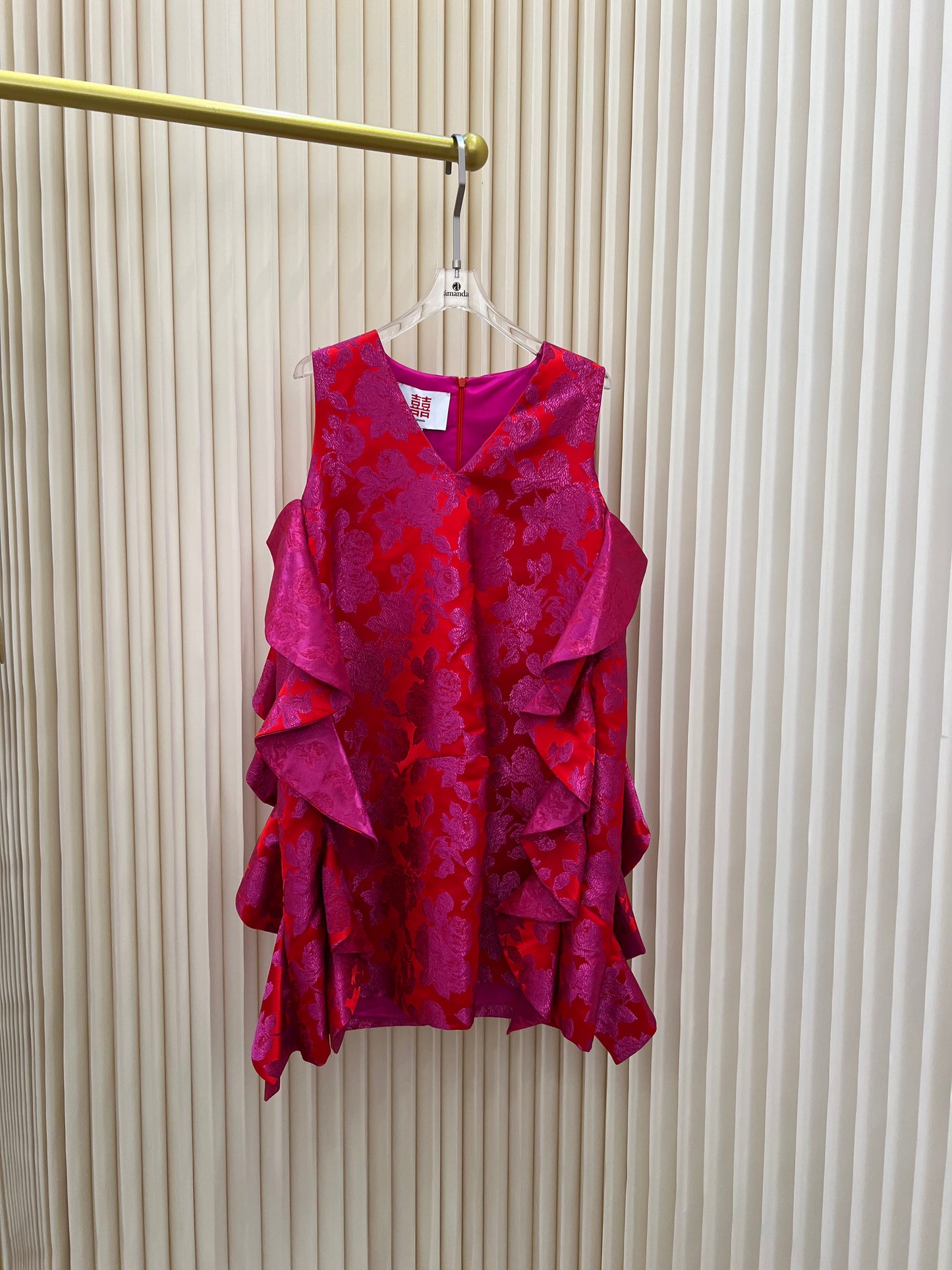 [BESPOKE] Taina Ruffles Silk Embosses Dress - Sample