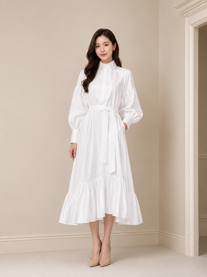 Élise Long-Sleeve Waist-Defined Dress