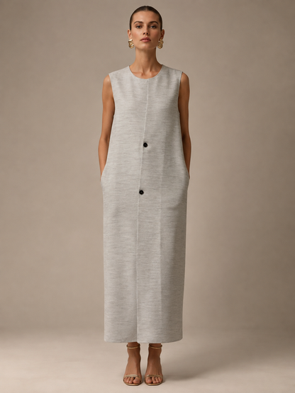Mira Round Neck Front Button Dress