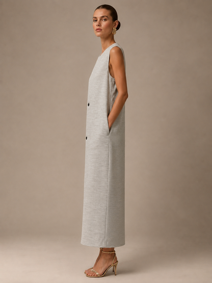Mira Round Neck Front Button Dress