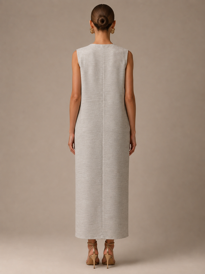 Mira Round Neck Front Button Dress