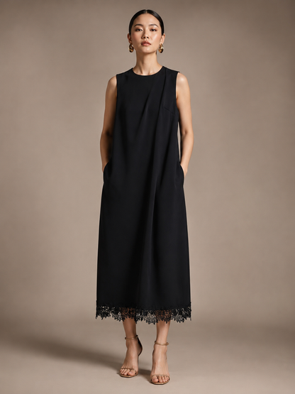 Nin Sleeveless Lace Hem Midi Dress