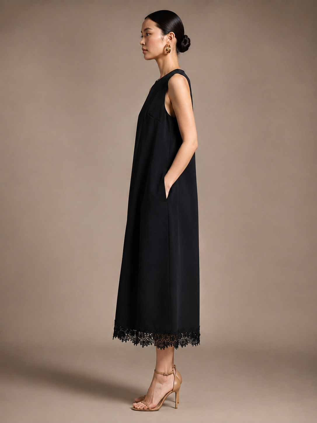 Nin Sleeveless Lace Hem Midi Dress