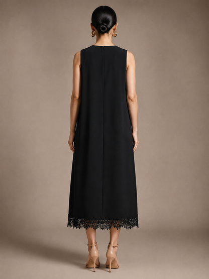 Nin Sleeveless Lace Hem Midi Dress