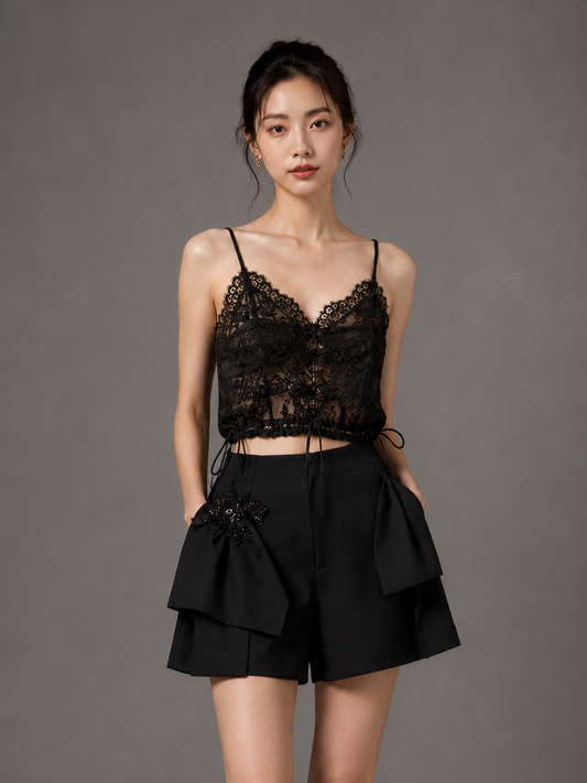 Véronique Sleeveless Lacey Crop Top