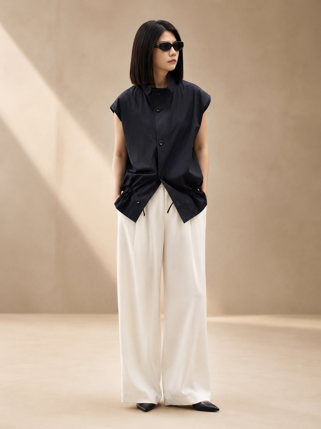 Biyu Stand-Collar Drawstring Utility Vest