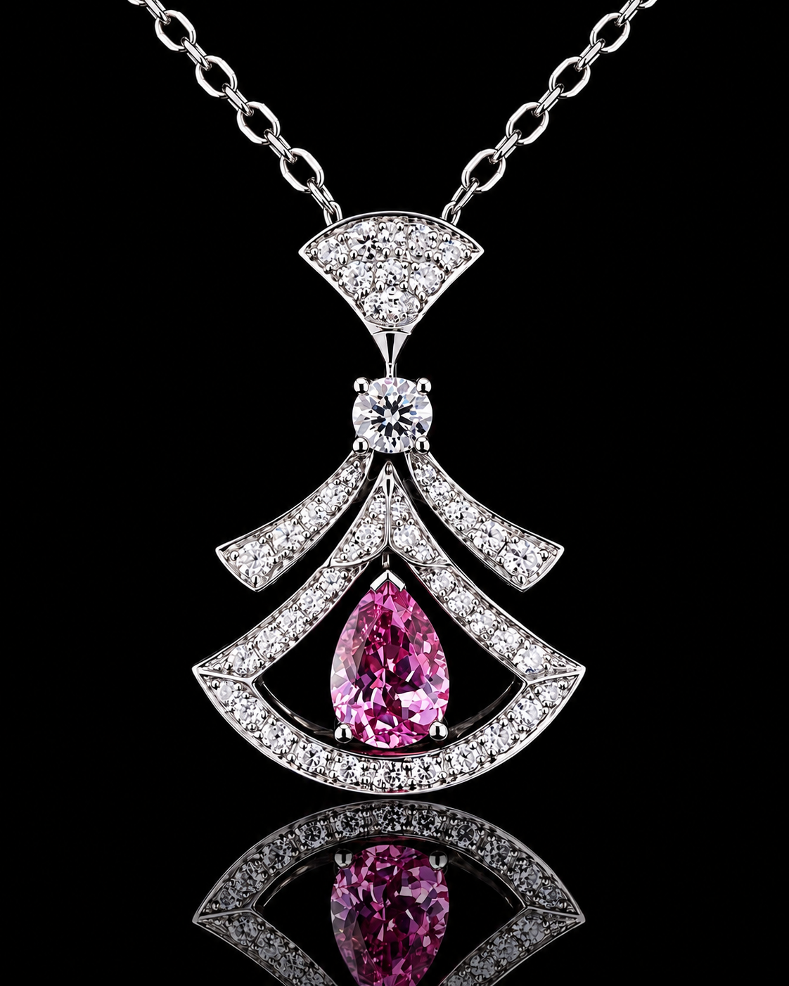 Crimson Feather Pink Sapphire Necklace