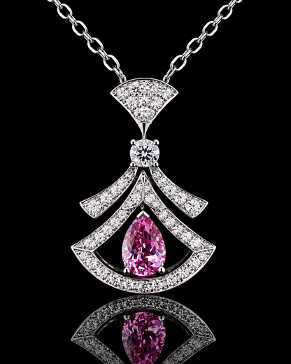 Crimson Feather Pink Sapphire Necklace