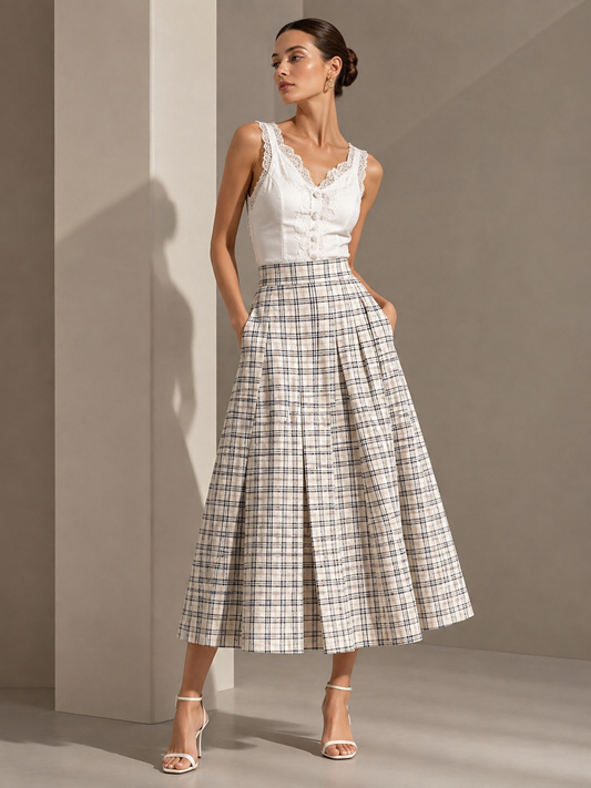 Modern Contrast Plaid A-Line Skirt