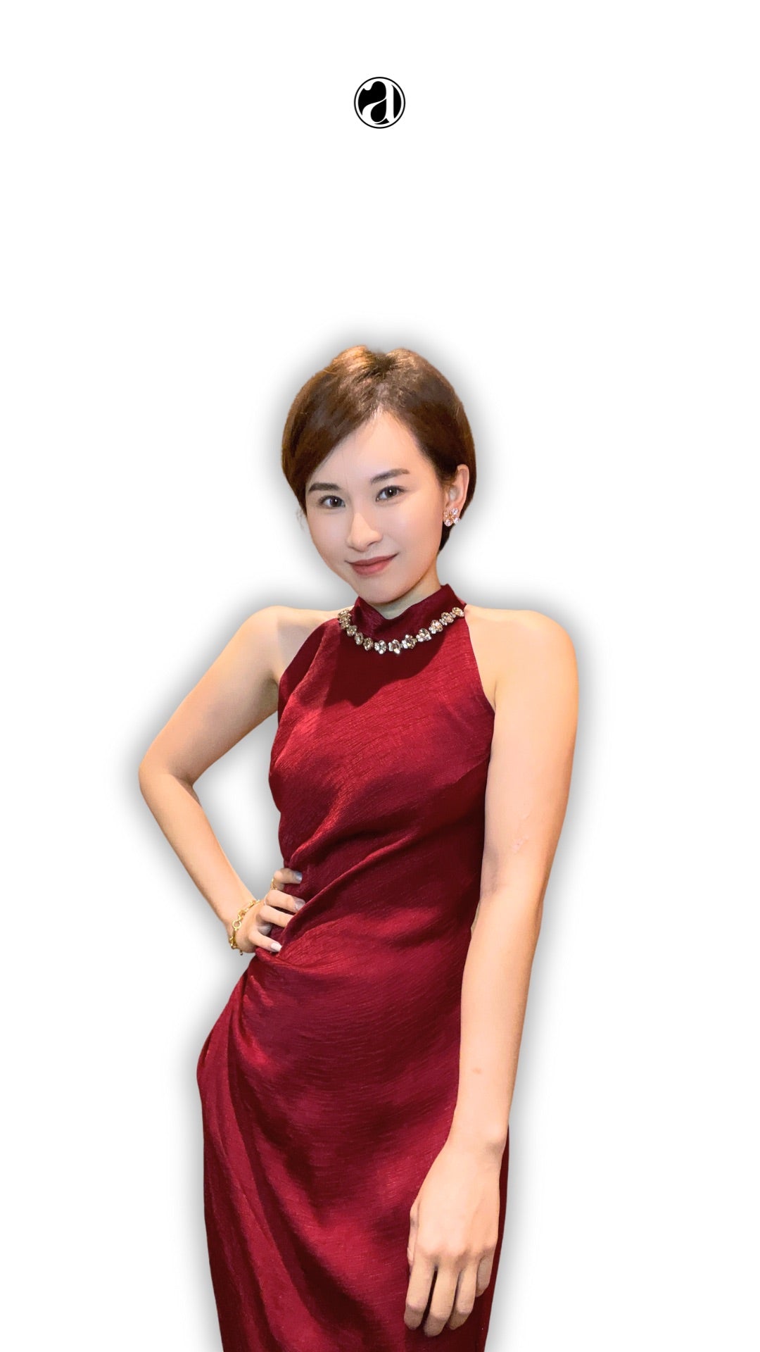 XiFeng Embellished Collar Front Slit Dress