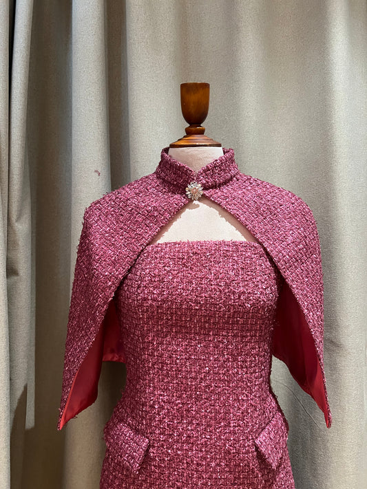 [BESPOKE] Qian Tweed Cape Sleeve Dress