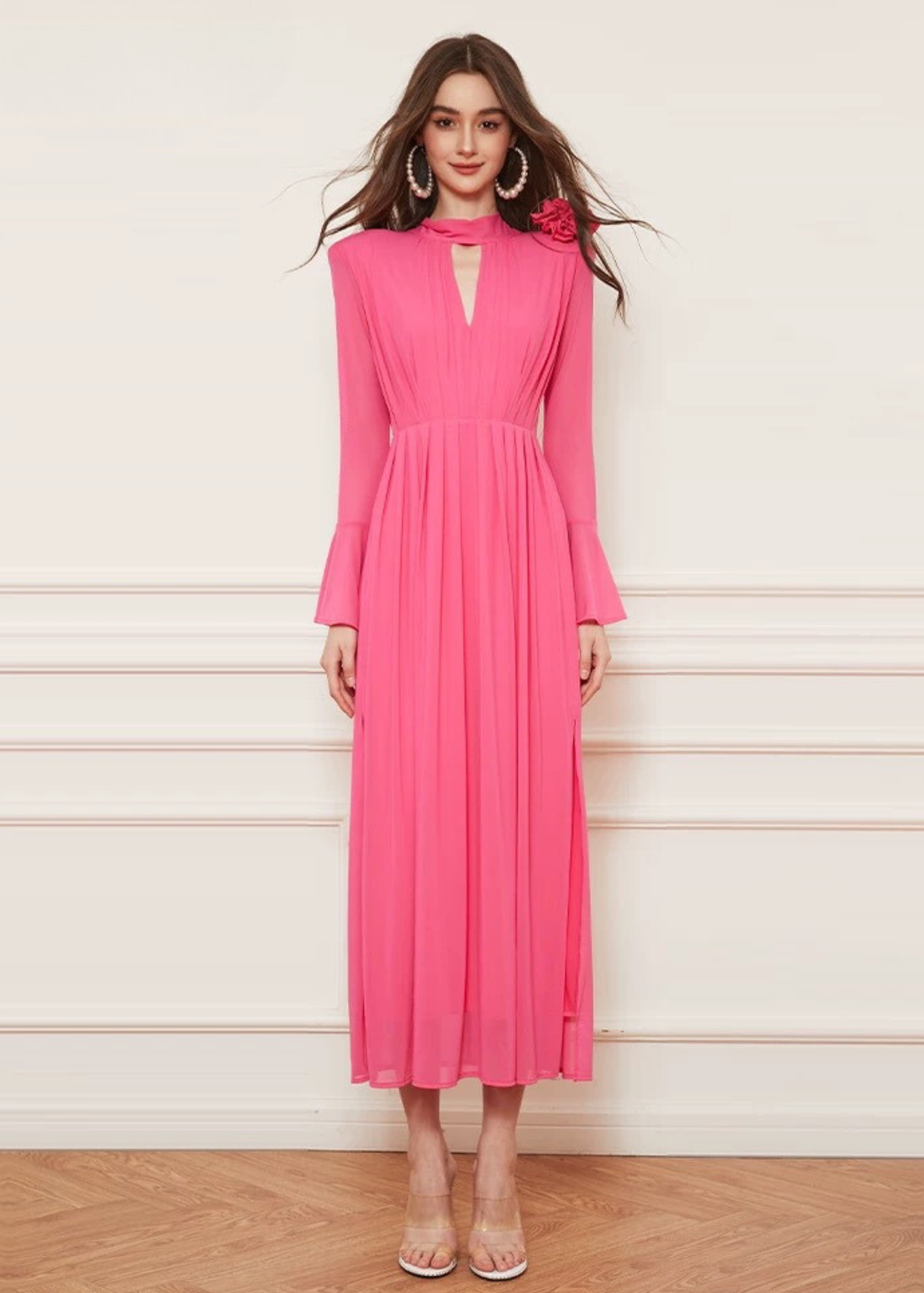 Mallory Key Hole Bell Sleeve Dress