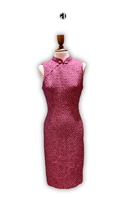 YiNuo Sleeveless Tweed Cheongsam
