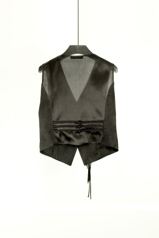 LingLong Patchwork Jacquard Vest with Oriental Frog Closures