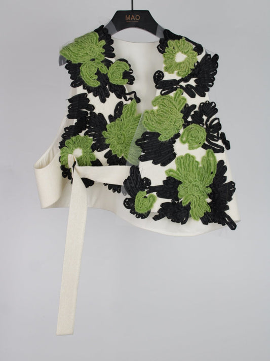 GuYu Elaborately Embroidered Vest with Diagonal Hem