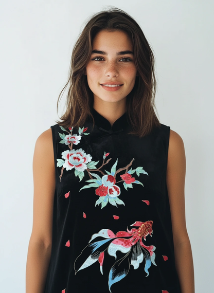 Yī nuò Velvet Embroidery Long Vest