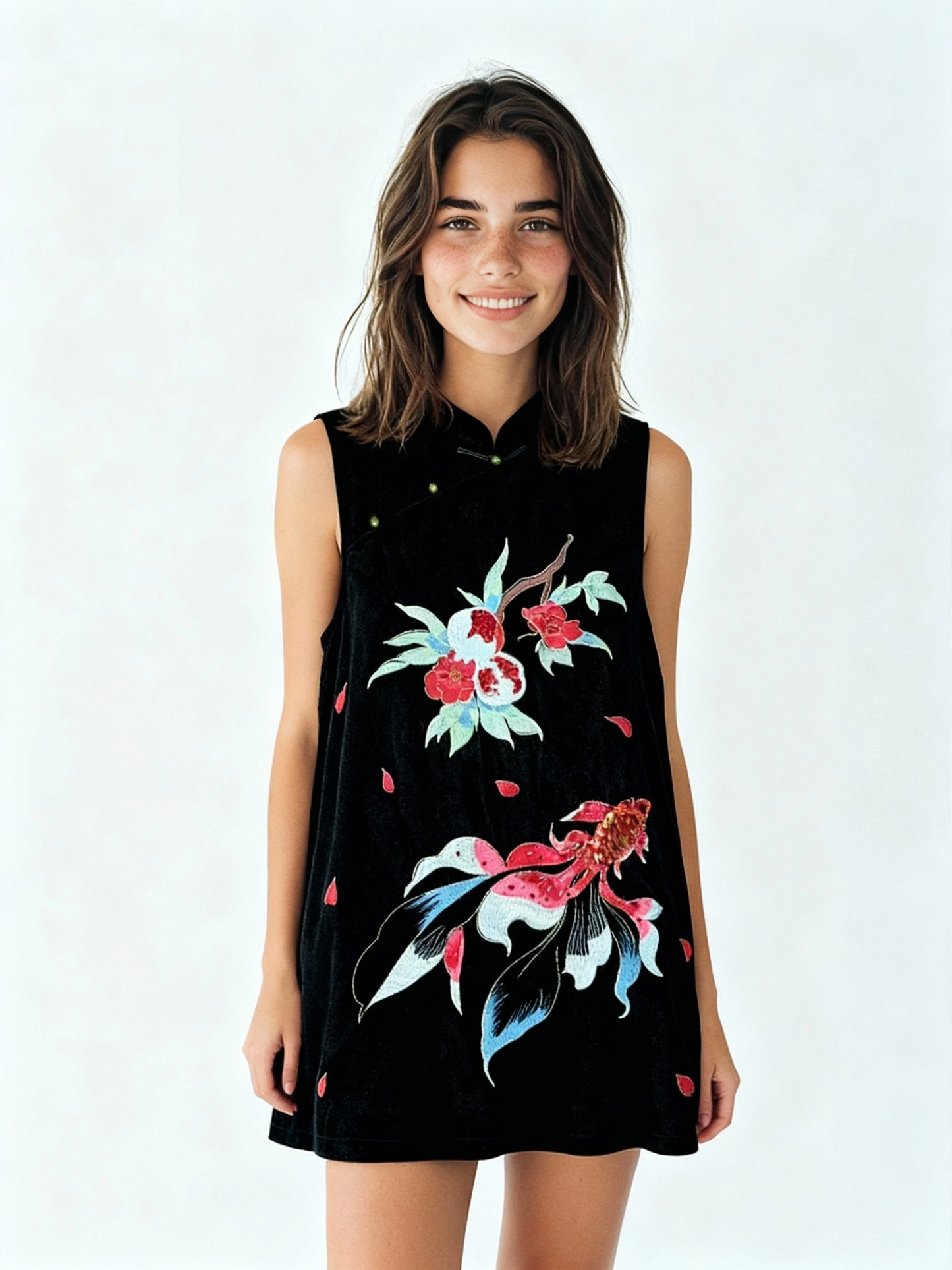 Yī nuò Velvet Embroidery Long Vest