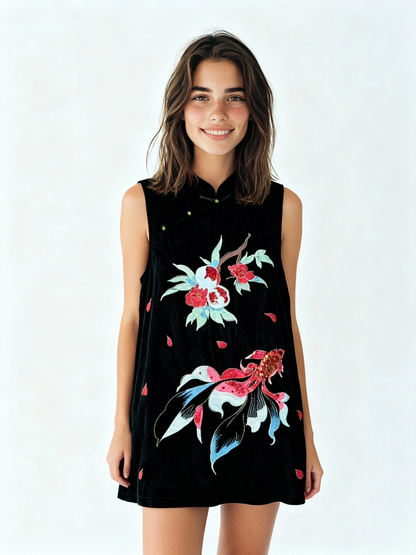 Yī nuò Velvet Embroidery Long Vest