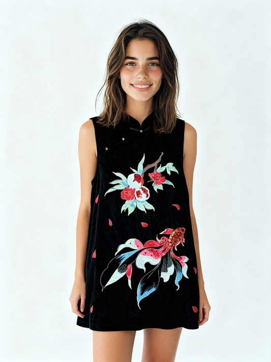 Yī nuò Velvet Embroidery Long Vest