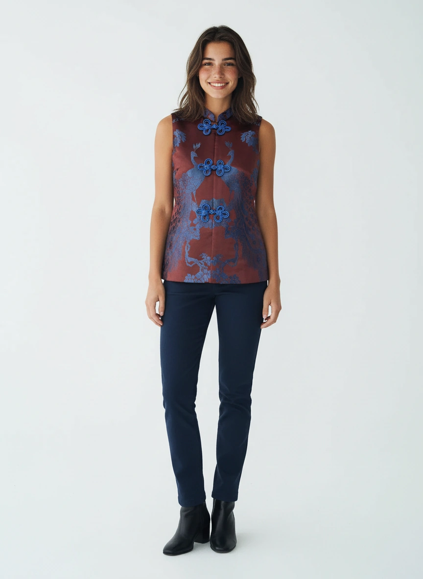 Huifen Silk Brocade Long Vest