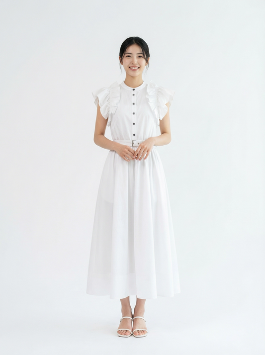 Andrée Ruffle Sleeve Midi Dress