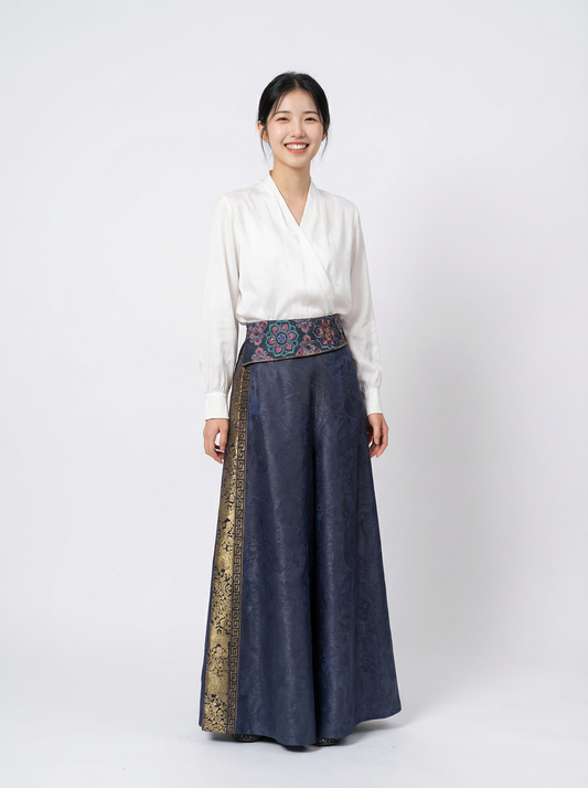Aude Embroidery Mulberry Silk Wide Leg Pant