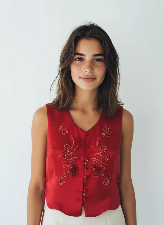 Mei Embellished Silk Vest