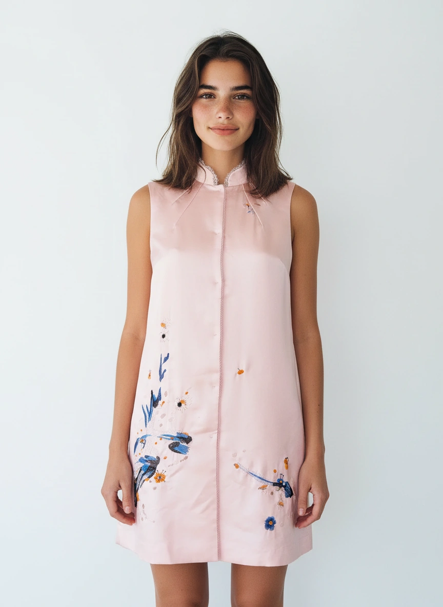 Jing Ya Silk Embroidery Mini Dress