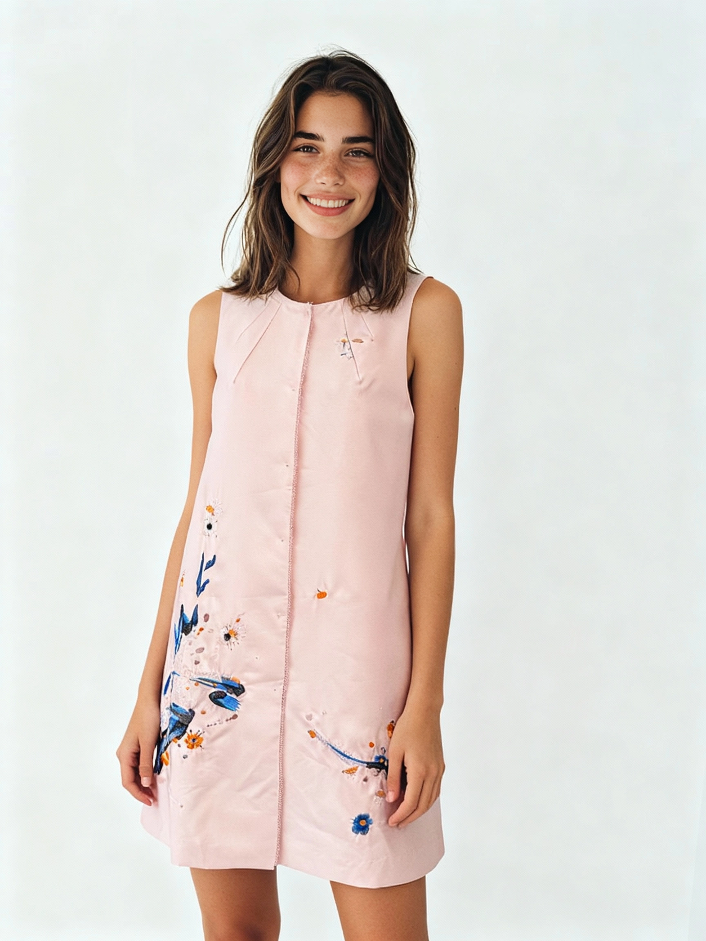 Jing Ya Silk Embroidery Mini Dress