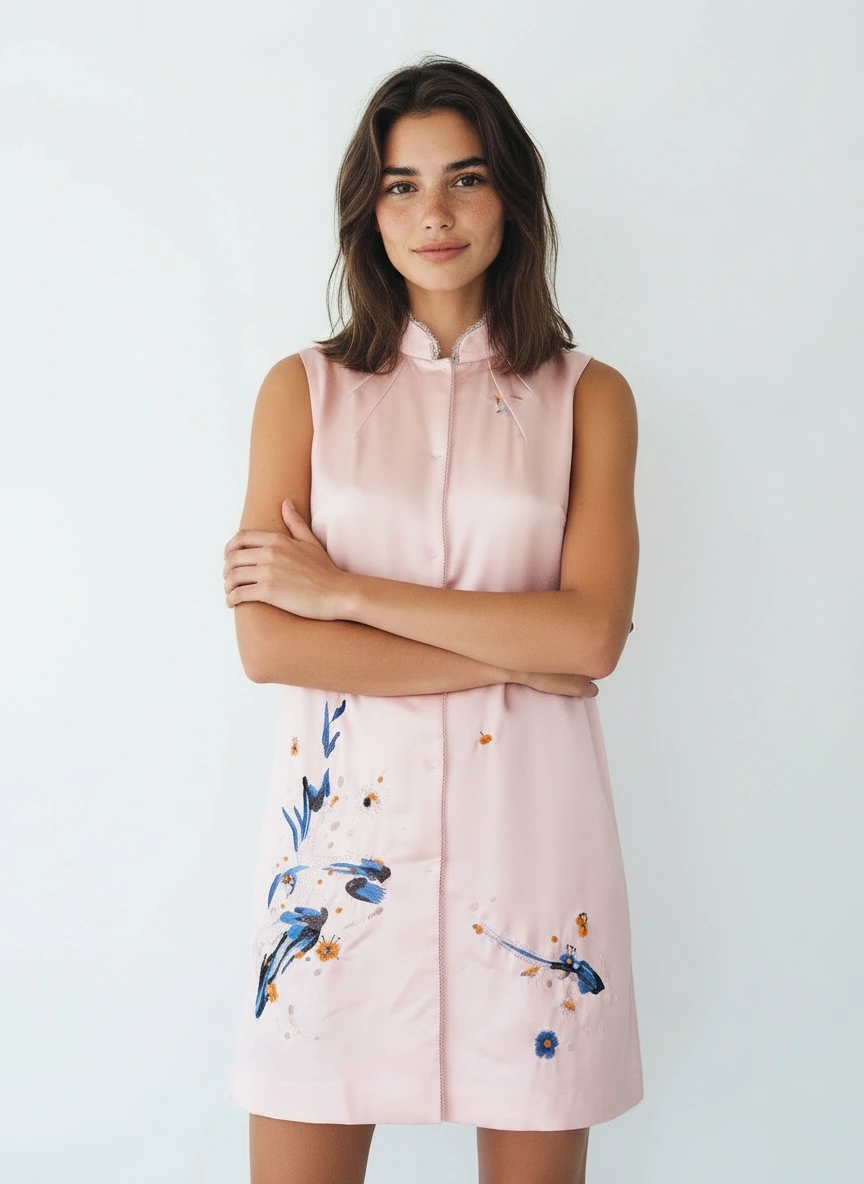 Jing Ya Silk Embroidery Mini Dress