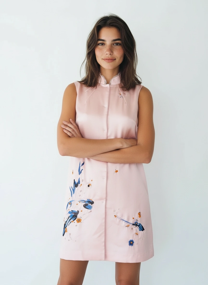 Jing Ya Silk Embroidery Mini Dress