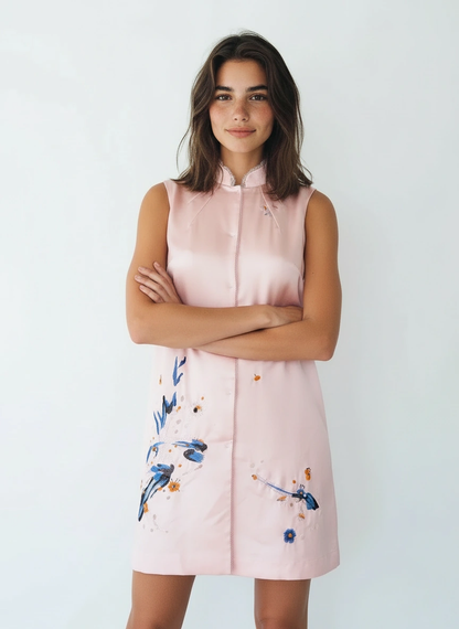 Jing Ya Silk Embroidery Mini Dress