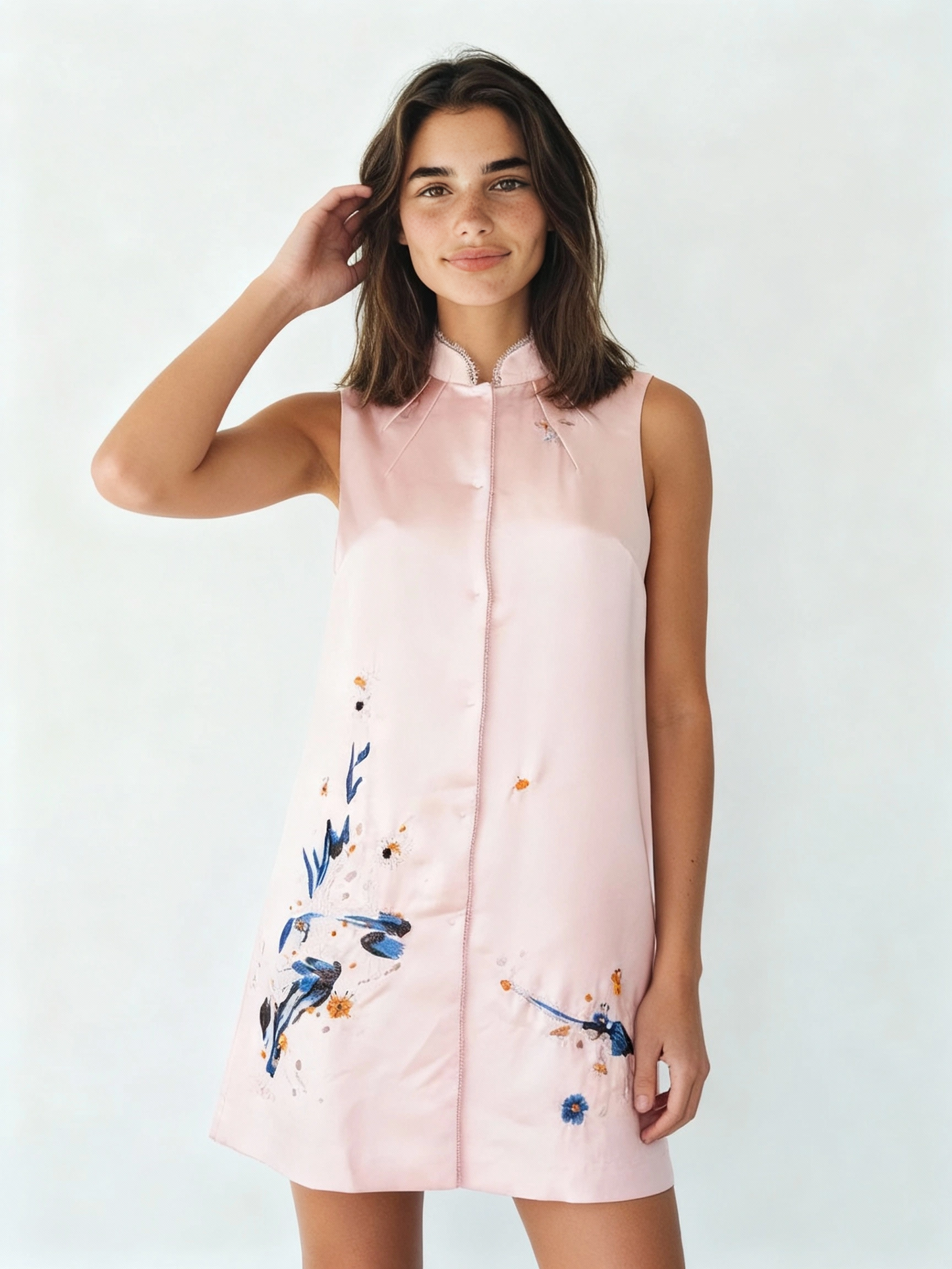 Jing Ya Silk Embroidery Mini Dress