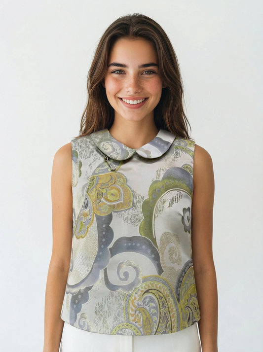 Hui Hui Song Brocade Peter-pan Collar Vest