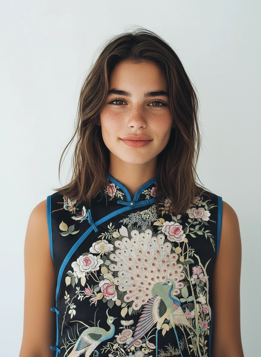 Shuang Shuang Peacock Embroidery Vest