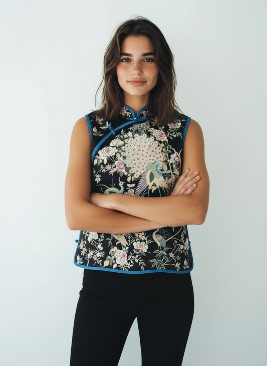 Shuang Shuang Peacock Embroidery Vest