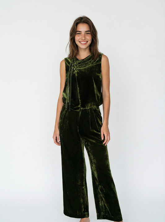 Zi Qing Velvet Mandarin Collar Vest