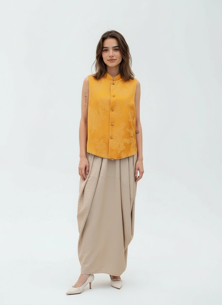 Qing MuDan Flower Silk Vest