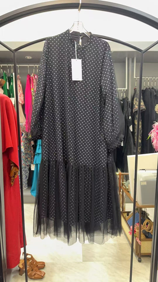 [Bespoke] Adra Polka Dot Long Sleeve Mesh Dress
