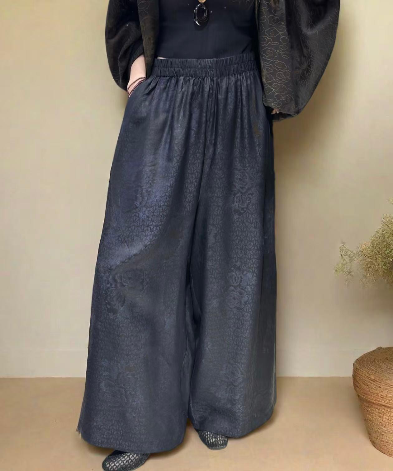 Shanhu Mulberry Silk Flower Wide Leg Pant