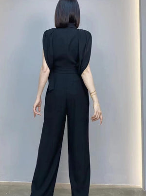 Shyla Collar Buttoned Front Self Belted Jumpsuit