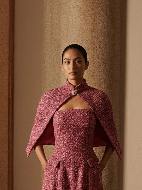 [BESPOKE] Qian Tweed Cape Sleeve Dress