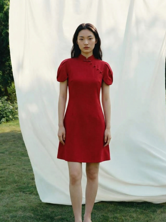 YiNuo Petal Sleeve Mini Cheongsam